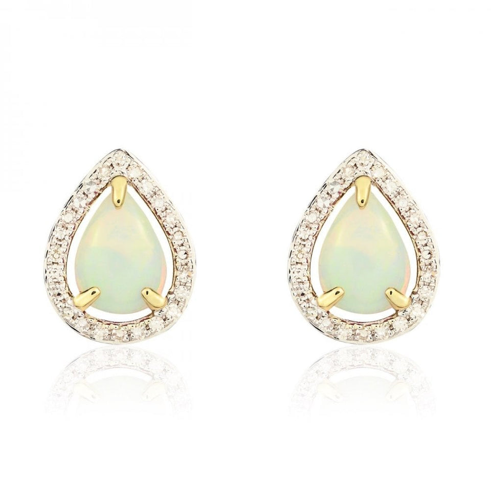 Francis & Gaye 9ct Yellow Gold Diamond & Opal Halo Ear Studs