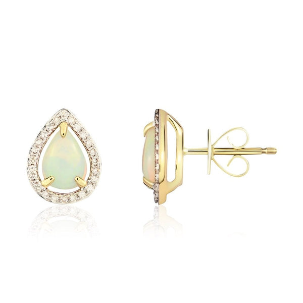 Francis & Gaye 9ct Yellow Gold Diamond & Opal Halo Ear Studs