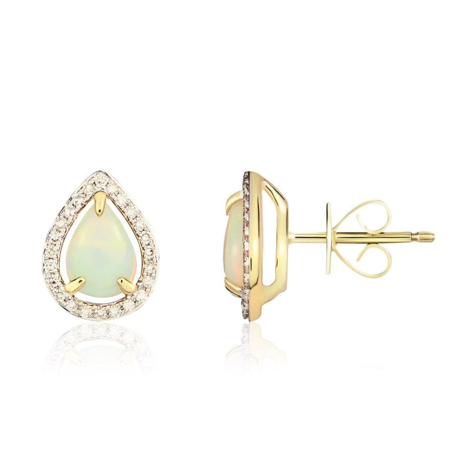 Francis & Gaye 9ct Yellow Gold Diamond & Opal Halo Ear Studs