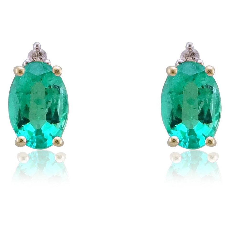 Francis & Gaye 9ct Yellow Gold Diamond & Oval Emerald Earring Studs
