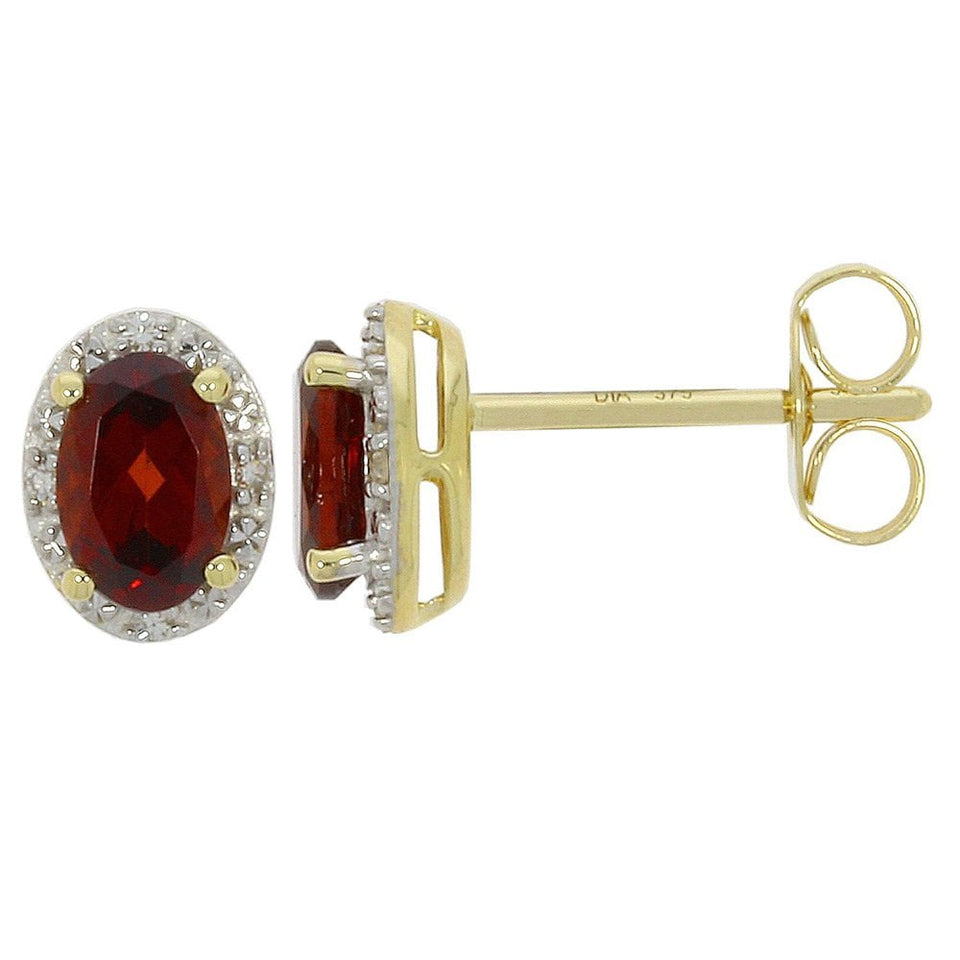 Francis & Gaye 9ct Yellow Gold Diamond & Oval Garnet Earring Studs