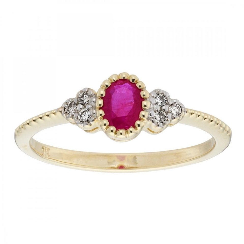 Francis & Gaye 9ct Yellow Gold Diamond & Ruby Oval Ring