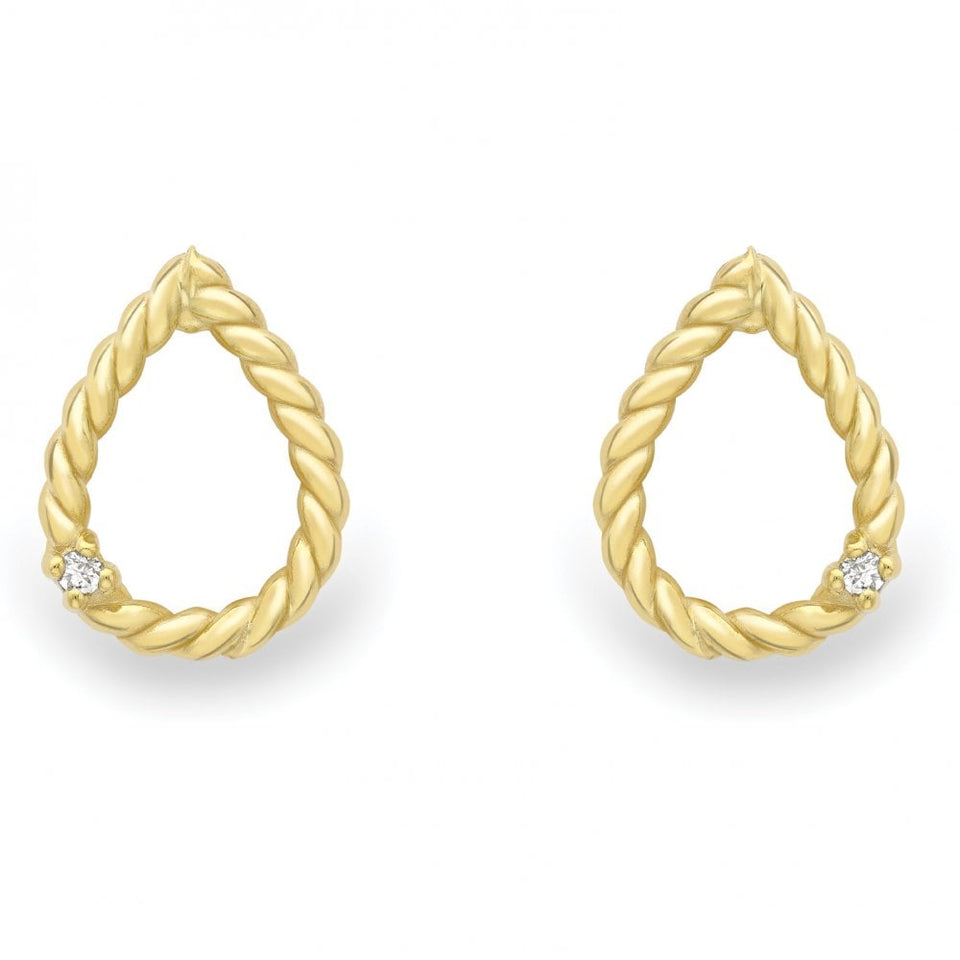 Francis & Gaye 9ct Yellow Gold Diamond Set Twisted Teardrop Studs