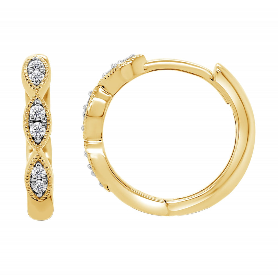 Francis & Gaye 9ct Yellow Gold Diamond Set Vintage Inspired Huggie Hoops