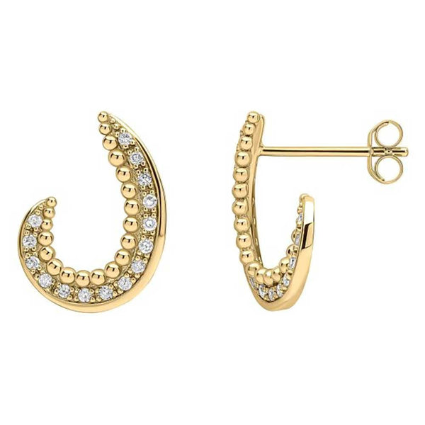 Francis & Gaye 9ct Yellow Gold Diamond Stippled Edge Earrings