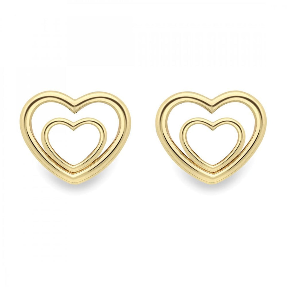 Francis & Gaye 9ct Yellow Gold Double Heart Studs