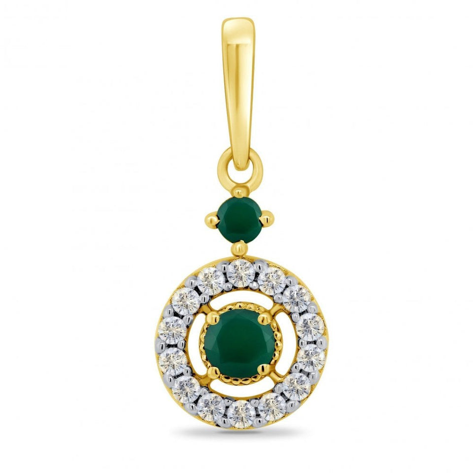 Francis & Gaye 9ct Yellow Gold Emerald & Diamond Circle Pendant