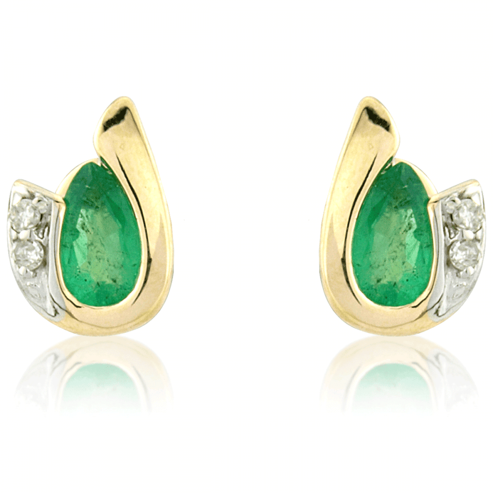 Francis & Gaye 9ct Yellow Gold Emerald & Diamond Curl Earrings