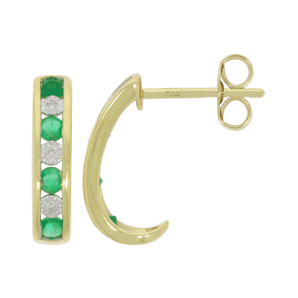 Francis & Gaye 9ct Yellow Gold Emerald & Diamond Half Ear Hoops