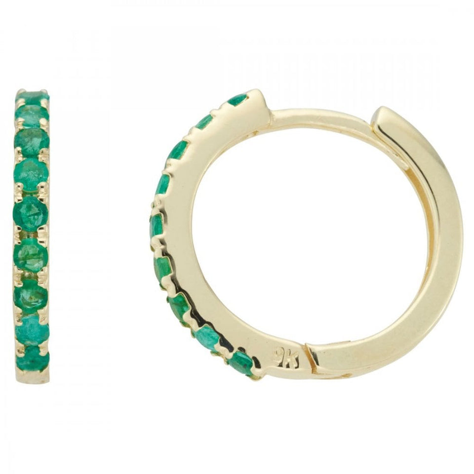 Francis & Gaye 9ct Yellow Gold Emerald Huggie Hoops
