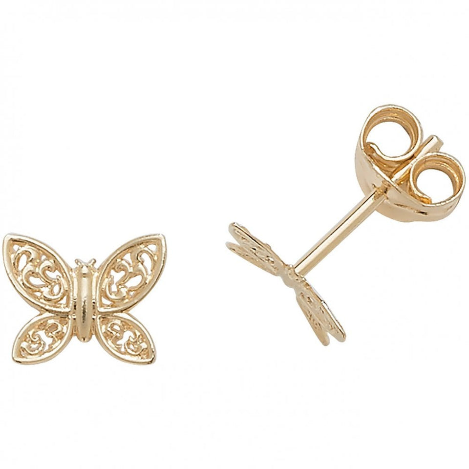 Francis & Gaye 9ct Yellow Gold Filigree Butterffly Studs