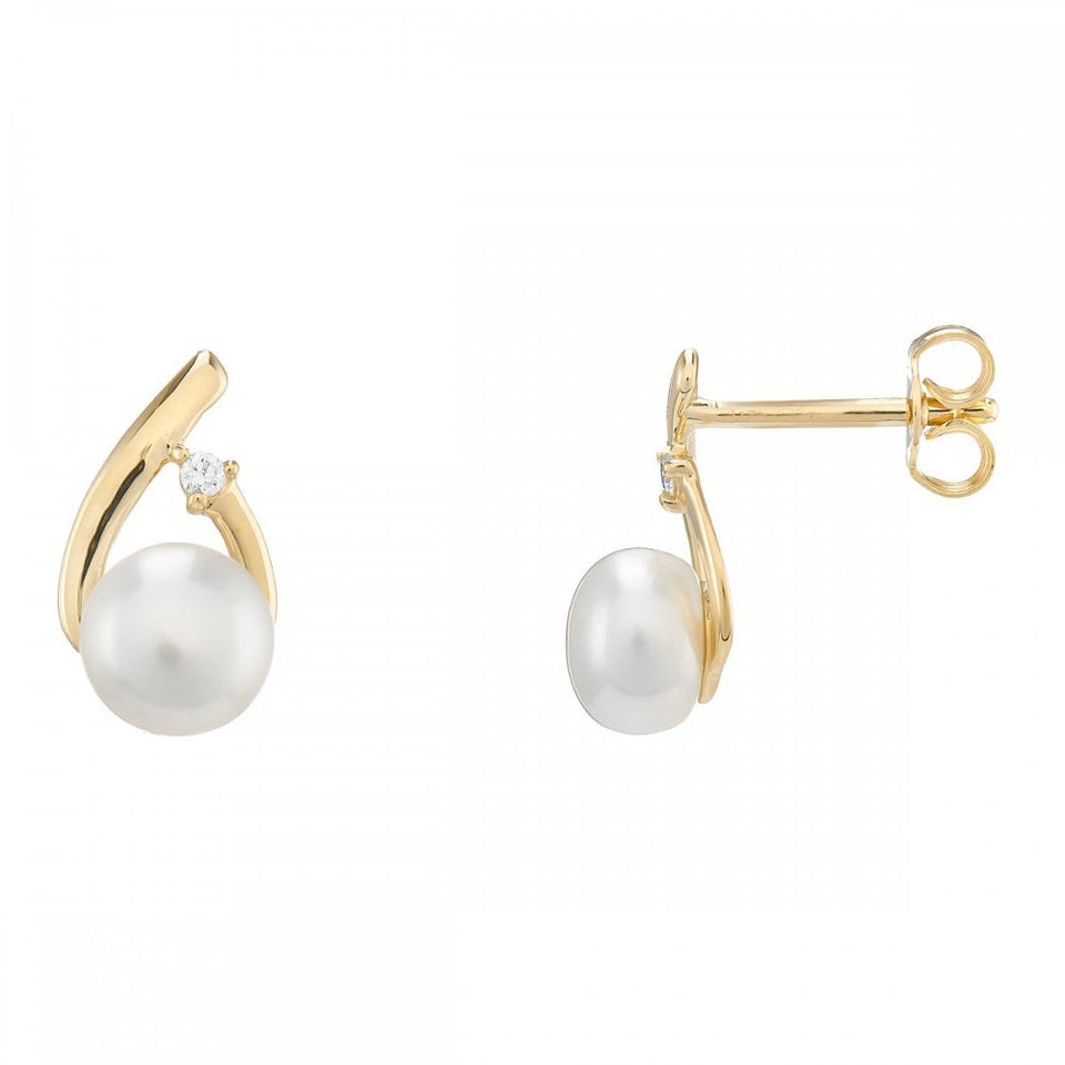 Francis & Gaye 9ct Yellow Gold Fresh Water Pearl & Diamond Earrings