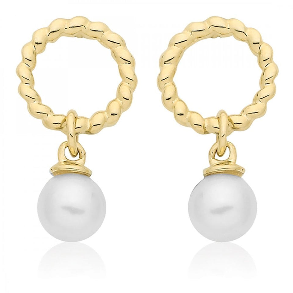Francis & Gaye 9ct Yellow Gold Freshwater Pearl Circle Drop Earrings