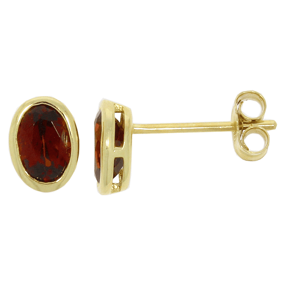 Francis & Gaye 9ct Yellow Gold & Garnet Oval Ear Studs