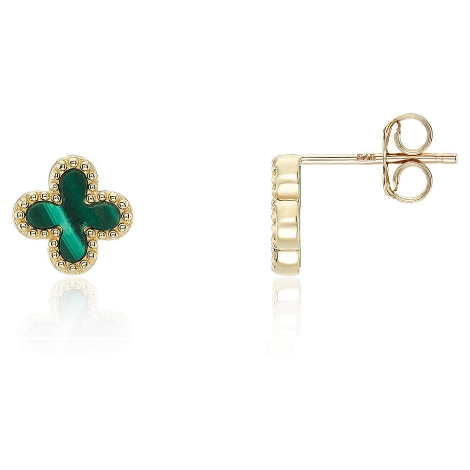 Francis & Gaye 9ct Yellow Gold Green Malachite Flower Earrings