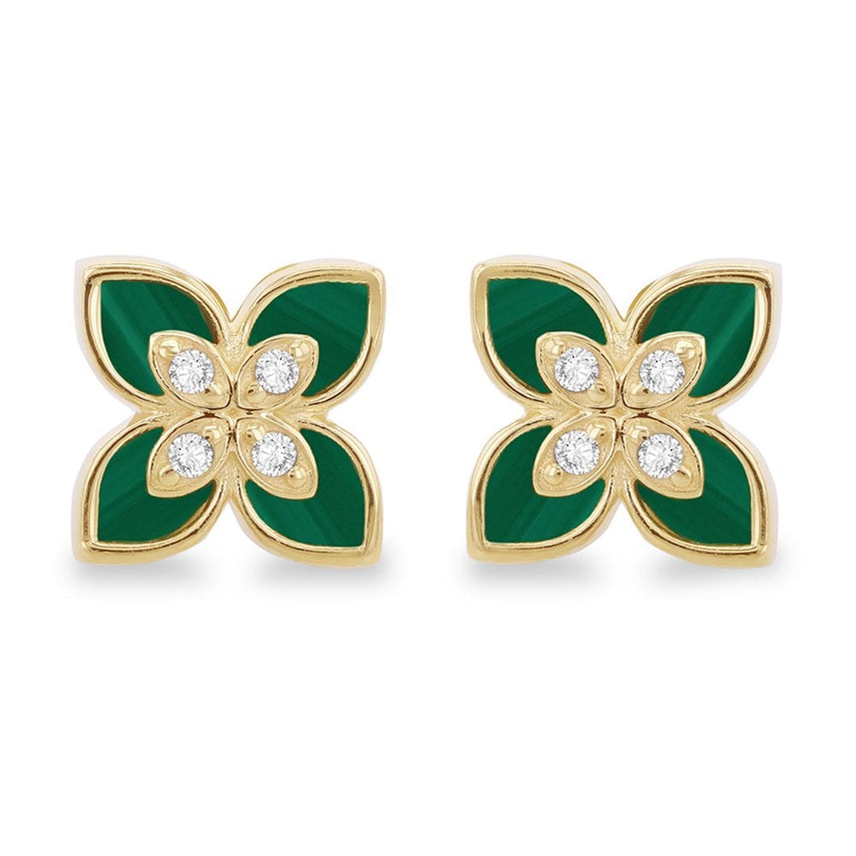 Francis & Gaye 9ct Yellow Gold Green Stone Set Flower Earrings
