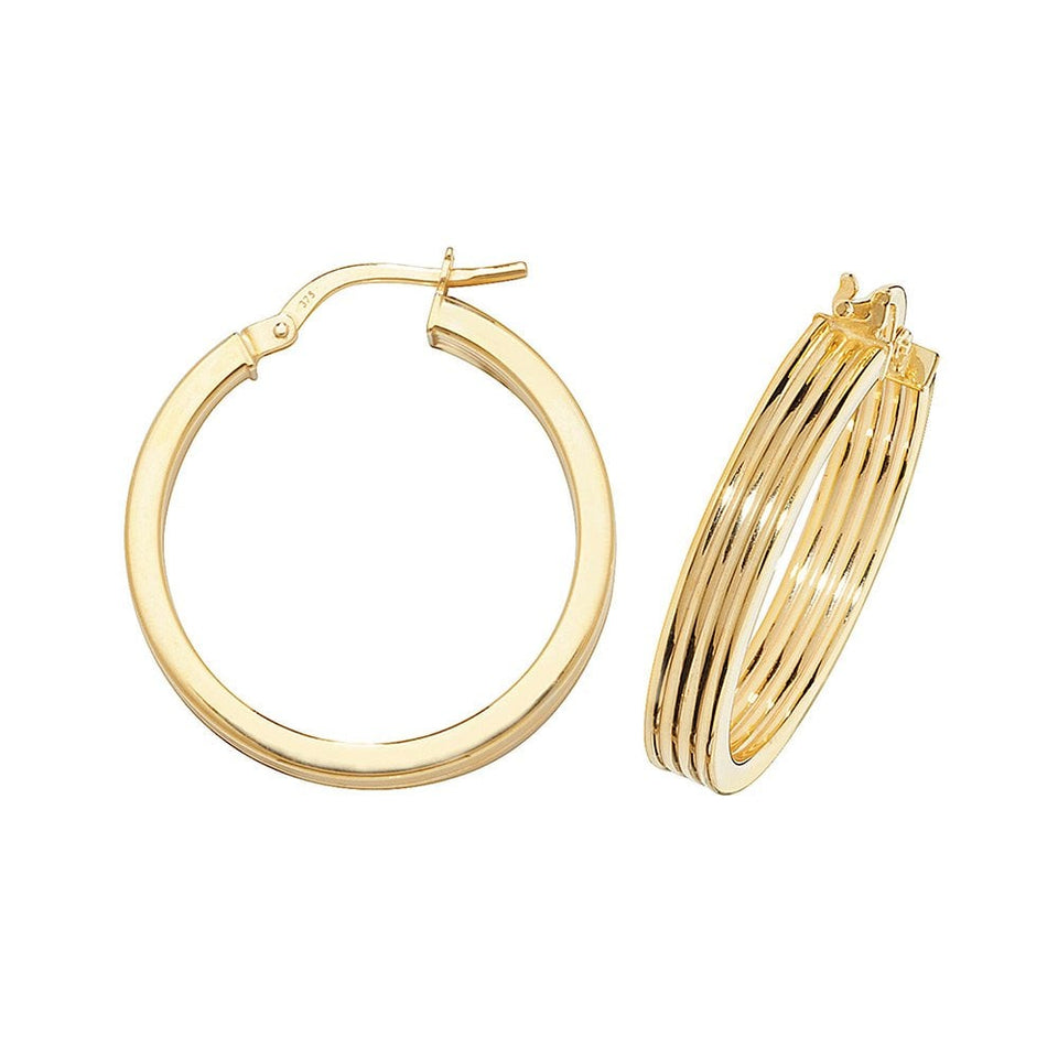 Francis & Gaye 9ct Yellow Gold Grooved Earring Hoops