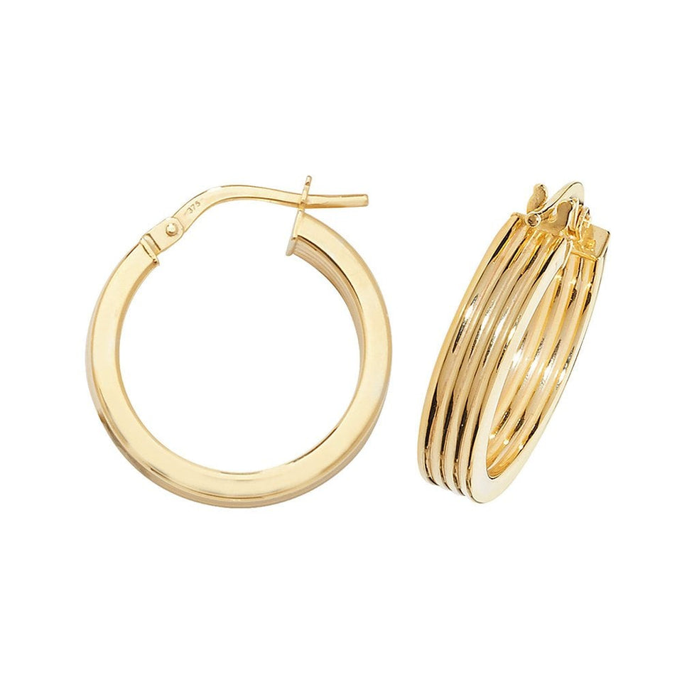Francis & Gaye 9ct Yellow Gold Grooved Earring Hoops