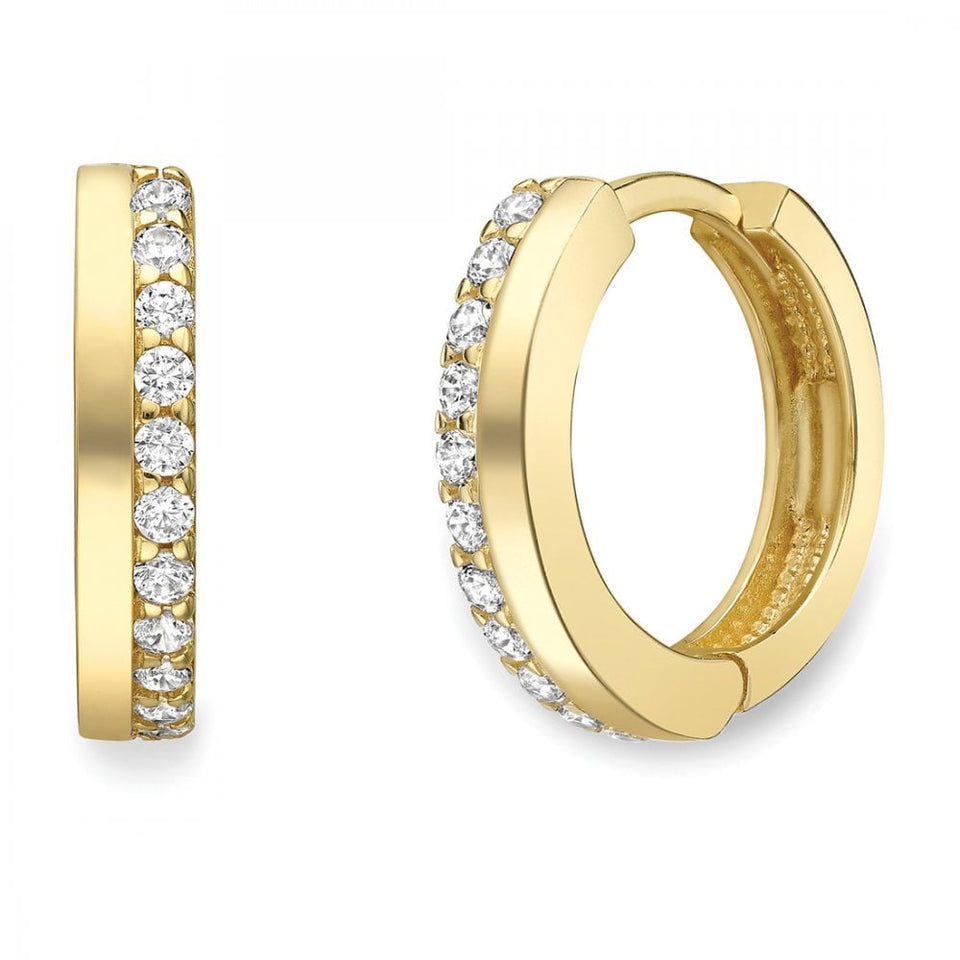 Francis & Gaye 9ct Yellow Gold Half Stone Set Huggie Hoops