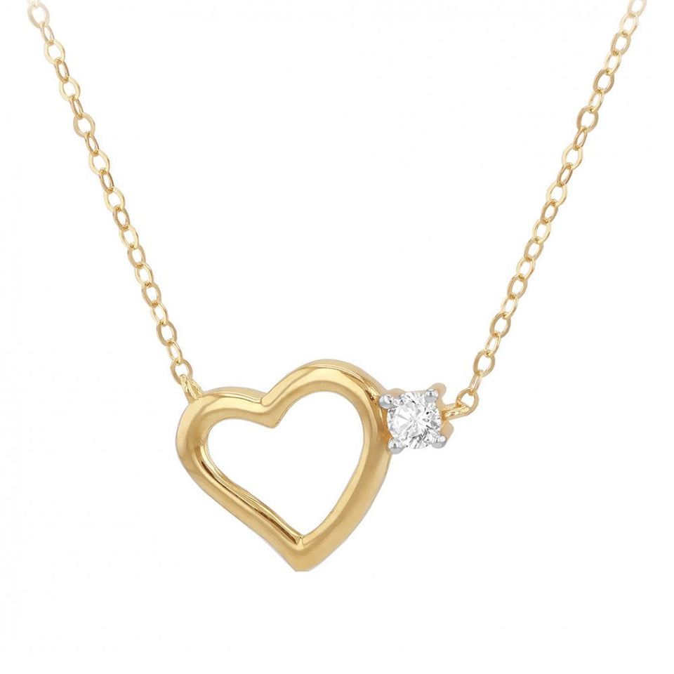 Francis & Gaye 9ct Yellow Gold Heart with Stone Set Detail Necklace