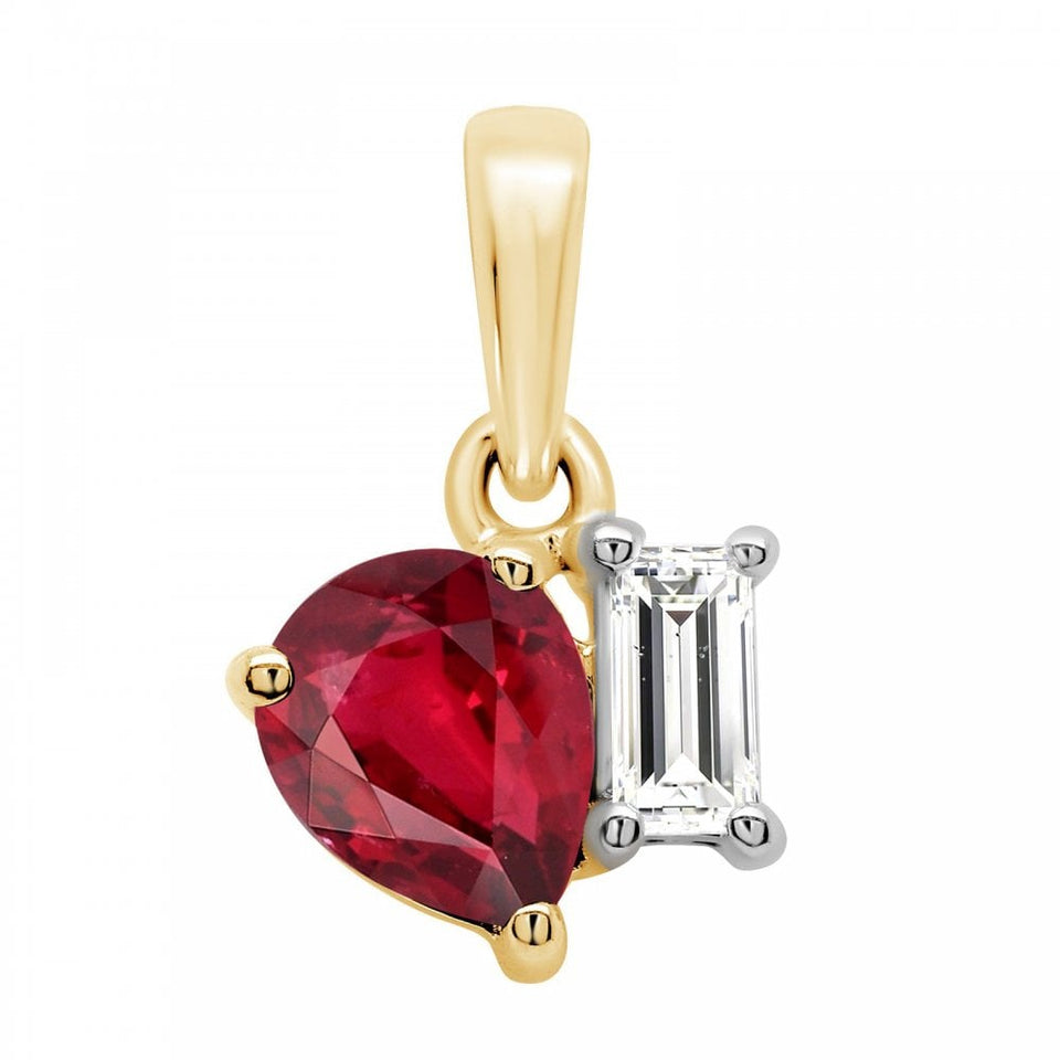 Francis & Gaye 9ct Yellow Gold Laboratory Created Diamond & Ruby Pendant
