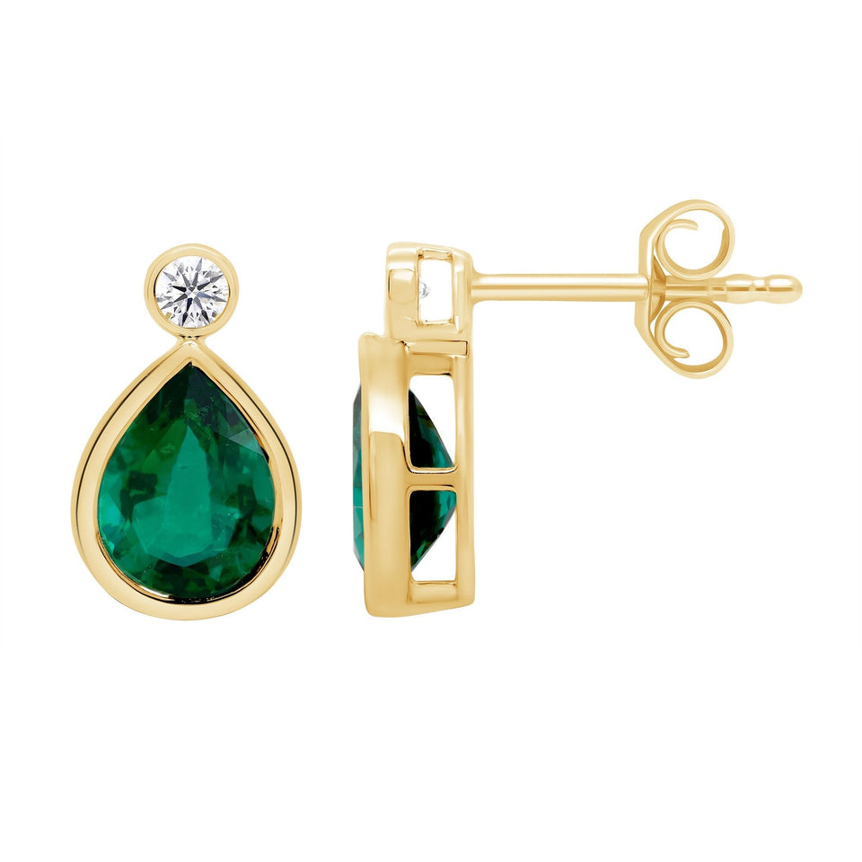 Francis & Gaye 9ct Yellow Gold Laboratory Created Emerald & Diamond Earring Drops