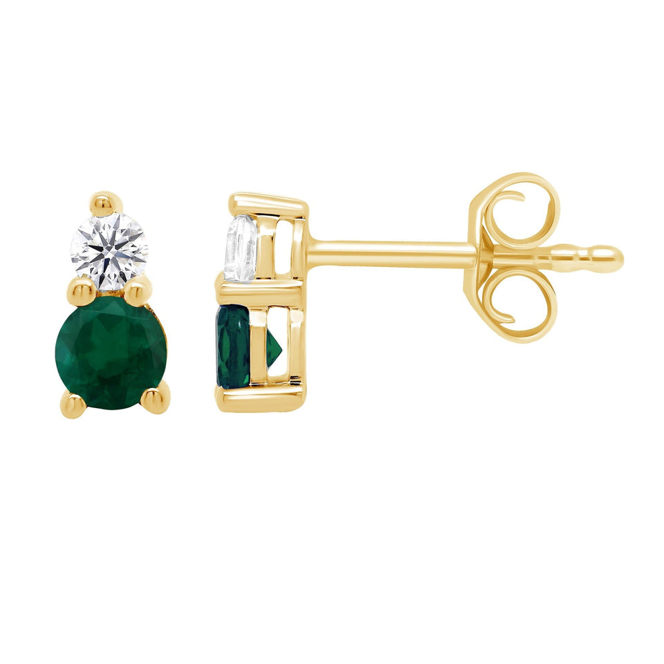 Francis & Gaye 9ct Yellow Gold Laboratory Created Emerald & Diamond Earring Studs