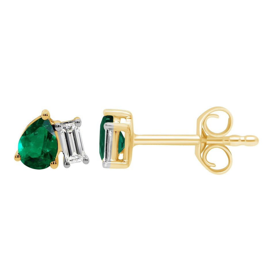 Francis & Gaye 9ct Yellow Gold Laboratory Created Emerald & Diamond Earrings