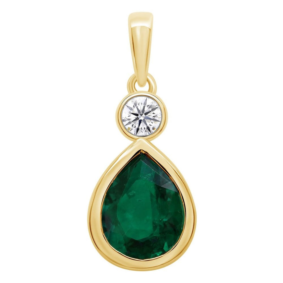 Francis & Gaye 9ct Yellow Gold Laboratory Created Emerald & Diamond Pear Shape Pendant