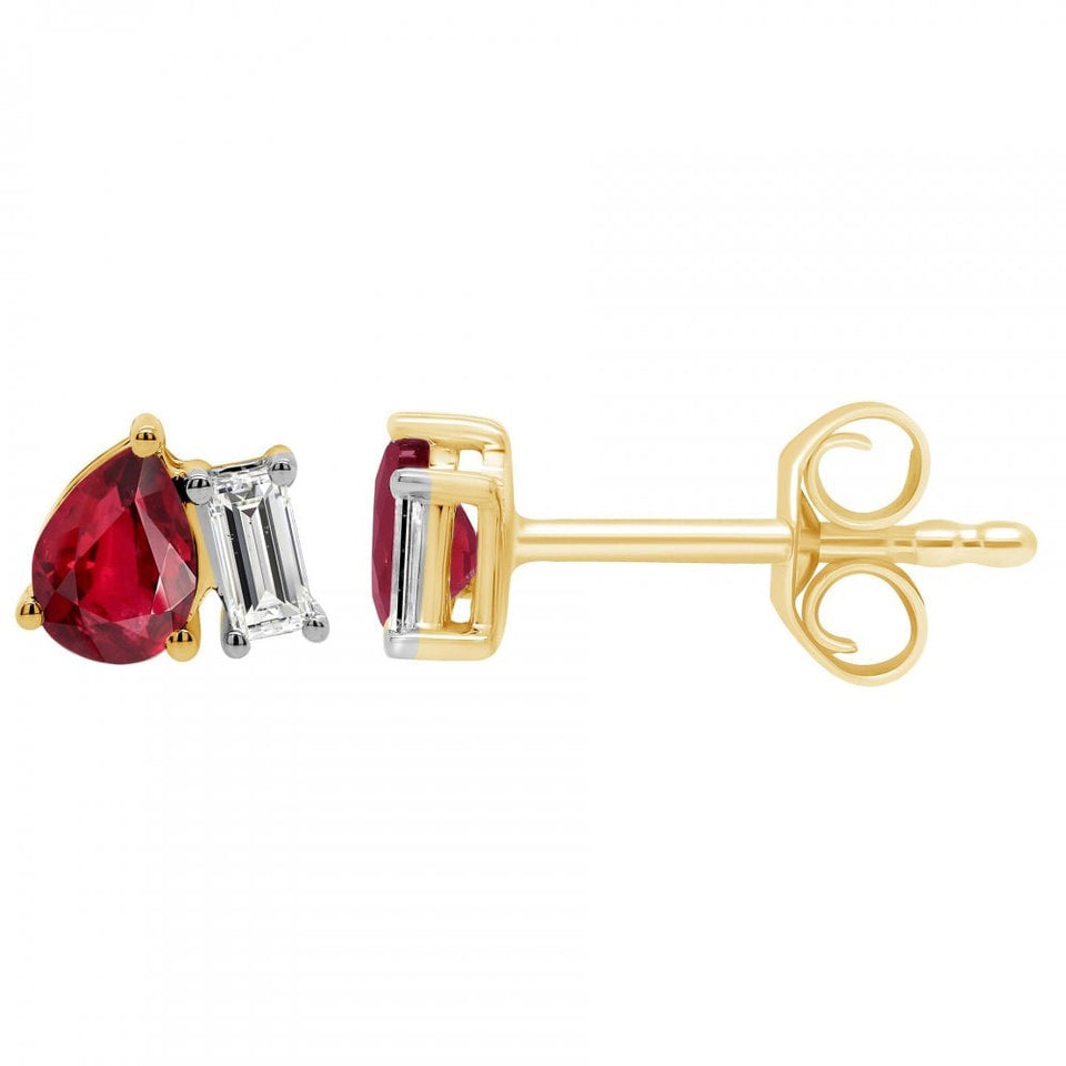 Francis & Gaye 9ct Yellow Gold Laboratory Created Pear Ruby & Diamond Earrings