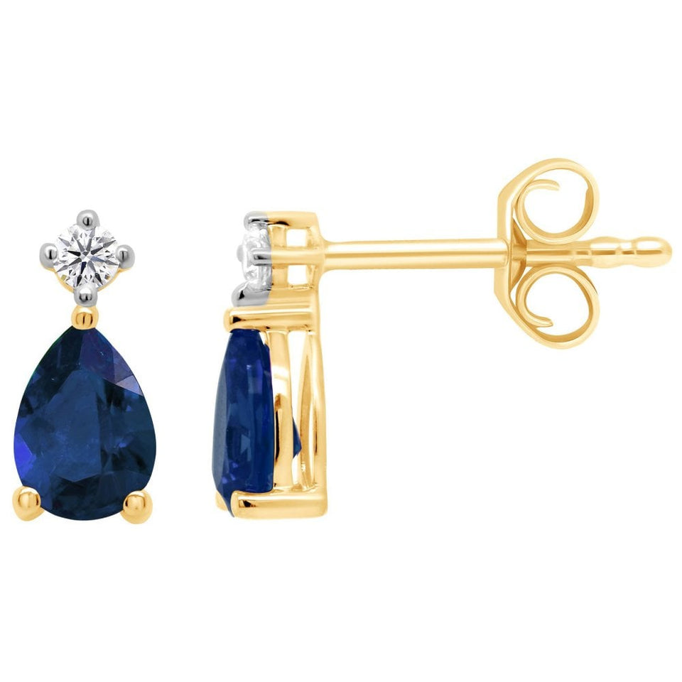 Francis & Gaye 9ct Yellow Gold Laboratory Created Pear Sapphire & Diamond Earrings