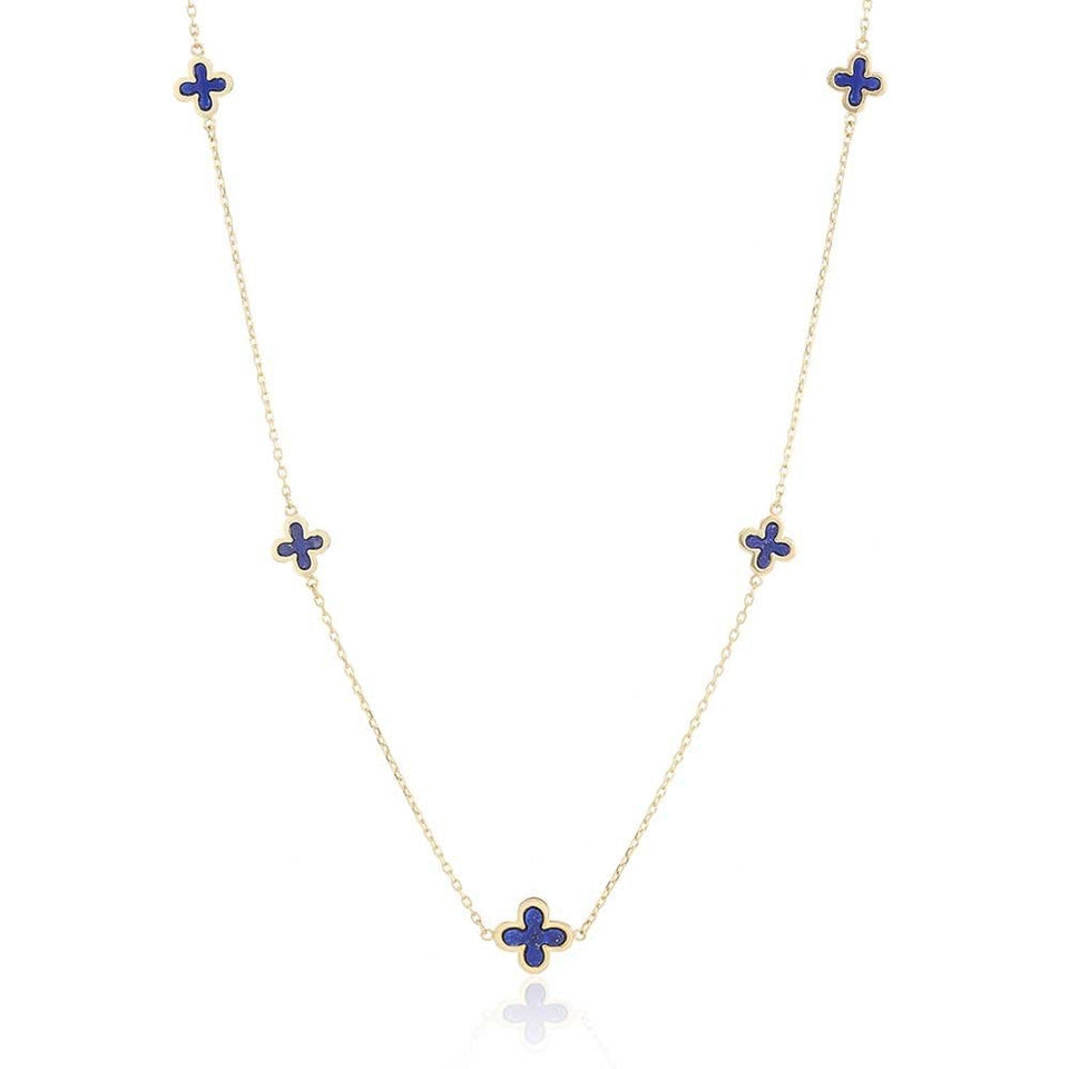Francis & Gaye 9ct Yellow Gold Lapis 5 Flower Necklace
