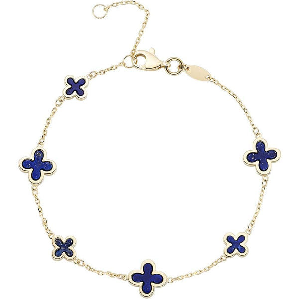 Francis & Gaye 9ct Yellow Gold Lapis 6 Flower Bracelet