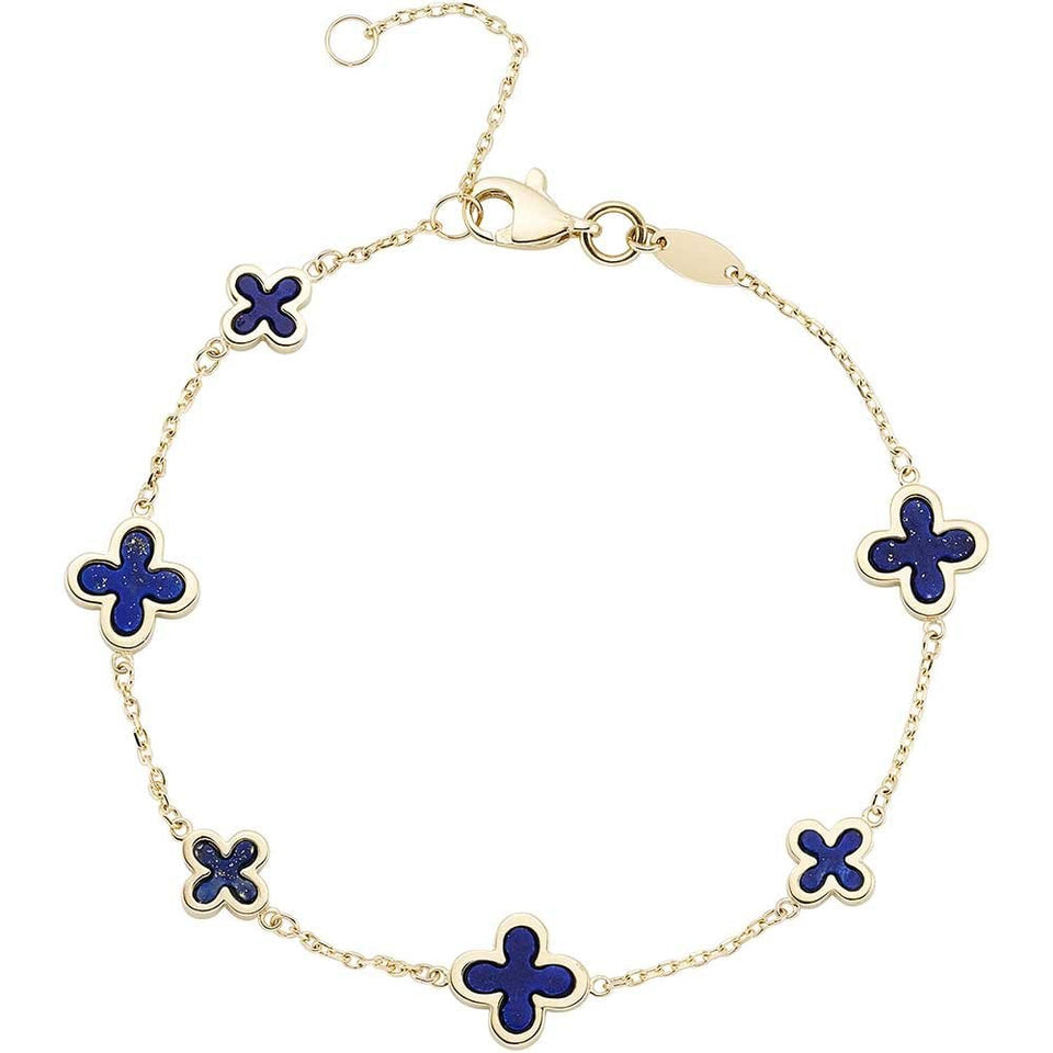 Francis & Gaye 9ct Yellow Gold Lapis 6 Flower Bracelet