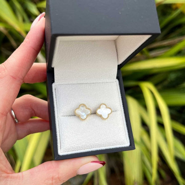 Francis & Gaye 9ct Yellow Gold Large Mother of Pearl Flower Earrings