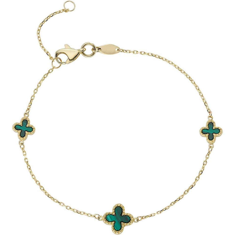 Francis & Gaye 9ct Yellow Gold Malachite 3 Flower Bracelet