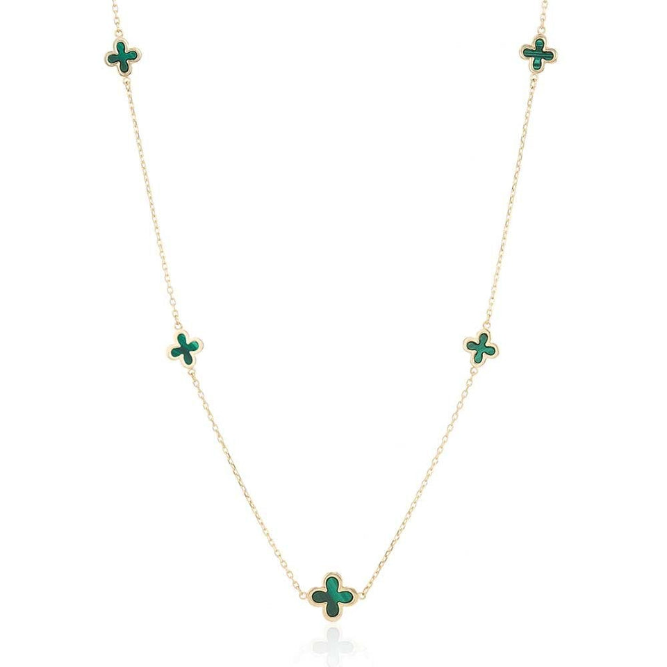 Francis & Gaye 9ct Yellow Gold Malachite 5 Flower Necklace