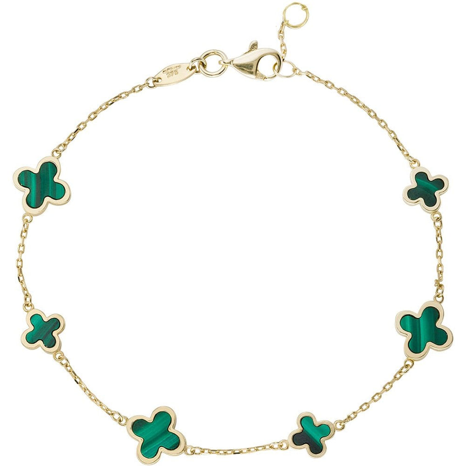 Francis & Gaye 9ct Yellow Gold Malachite 6 Flower Bracelet