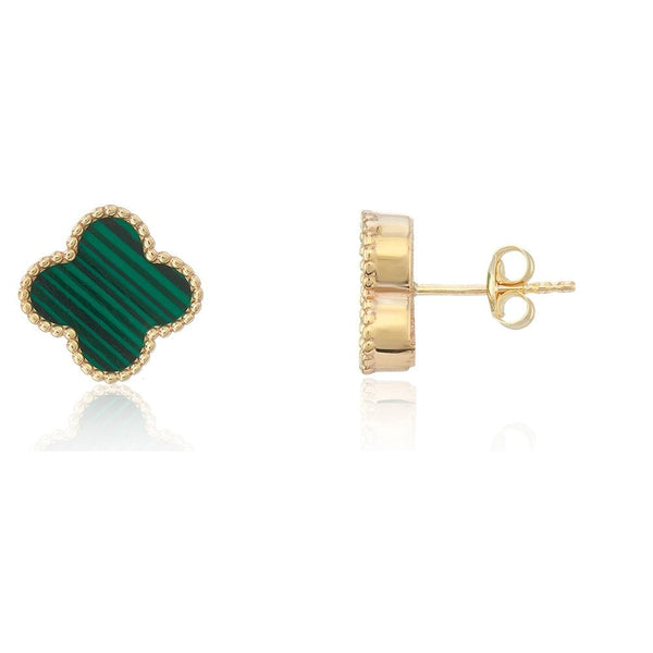 Francis & Gaye 9ct Yellow Gold Malachite Flower Earrings