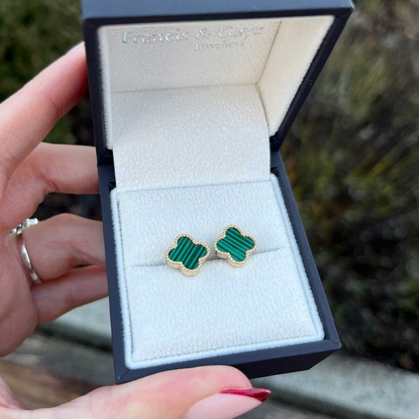 Francis & Gaye 9ct Yellow Gold Malachite Flower Earrings