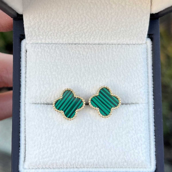 Francis & Gaye 9ct Yellow Gold Malachite Flower Earrings
