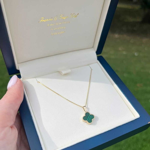Francis & Gaye 9ct Yellow Gold Malachite Flower Necklace