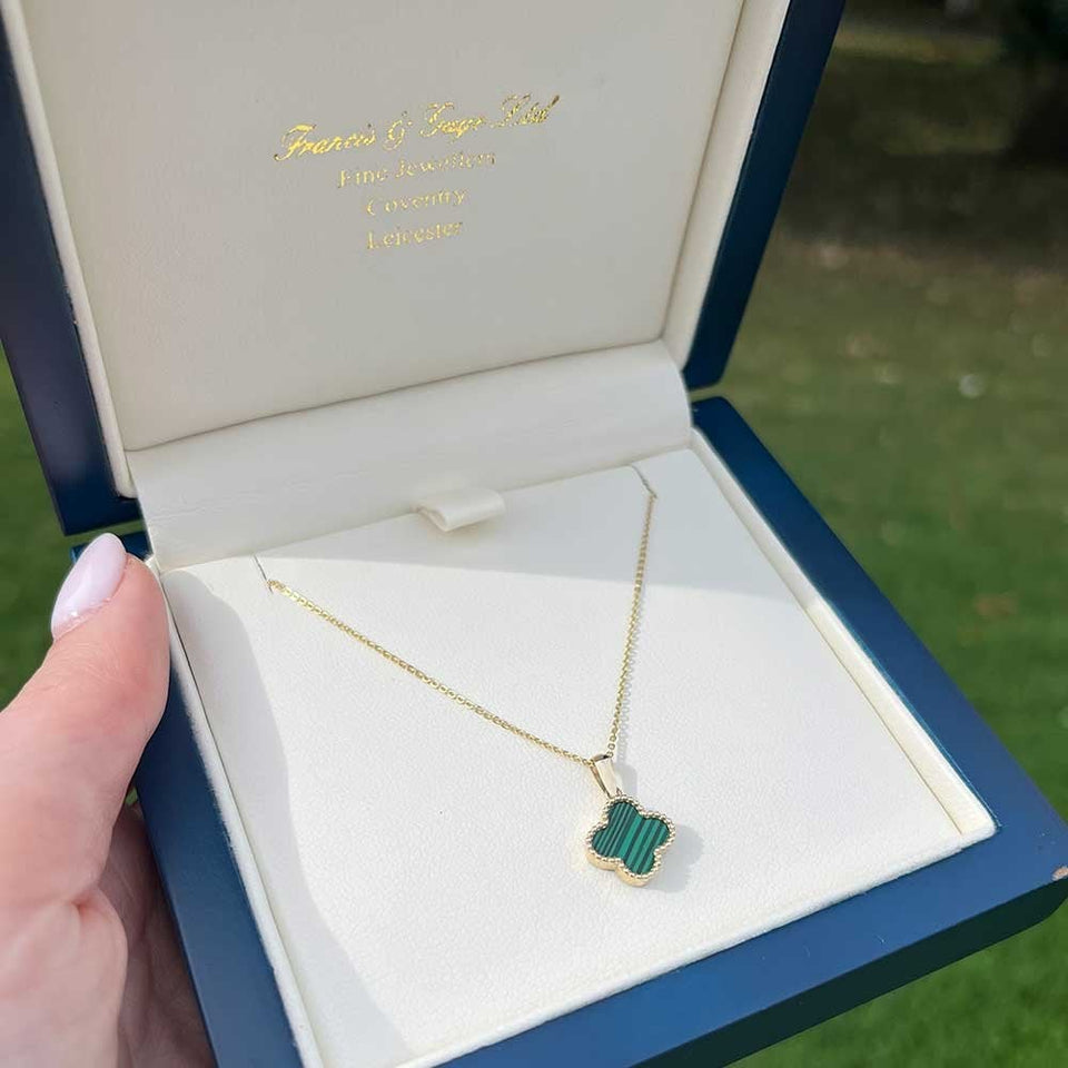 Francis & Gaye 9ct Yellow Gold Malachite Flower Necklace