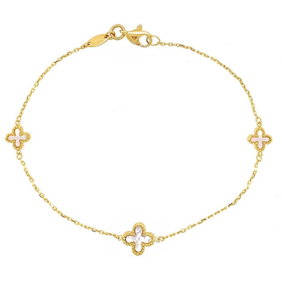 Francis & Gaye 9ct Yellow Gold Mother of Pearl 3 Flower Bracelet