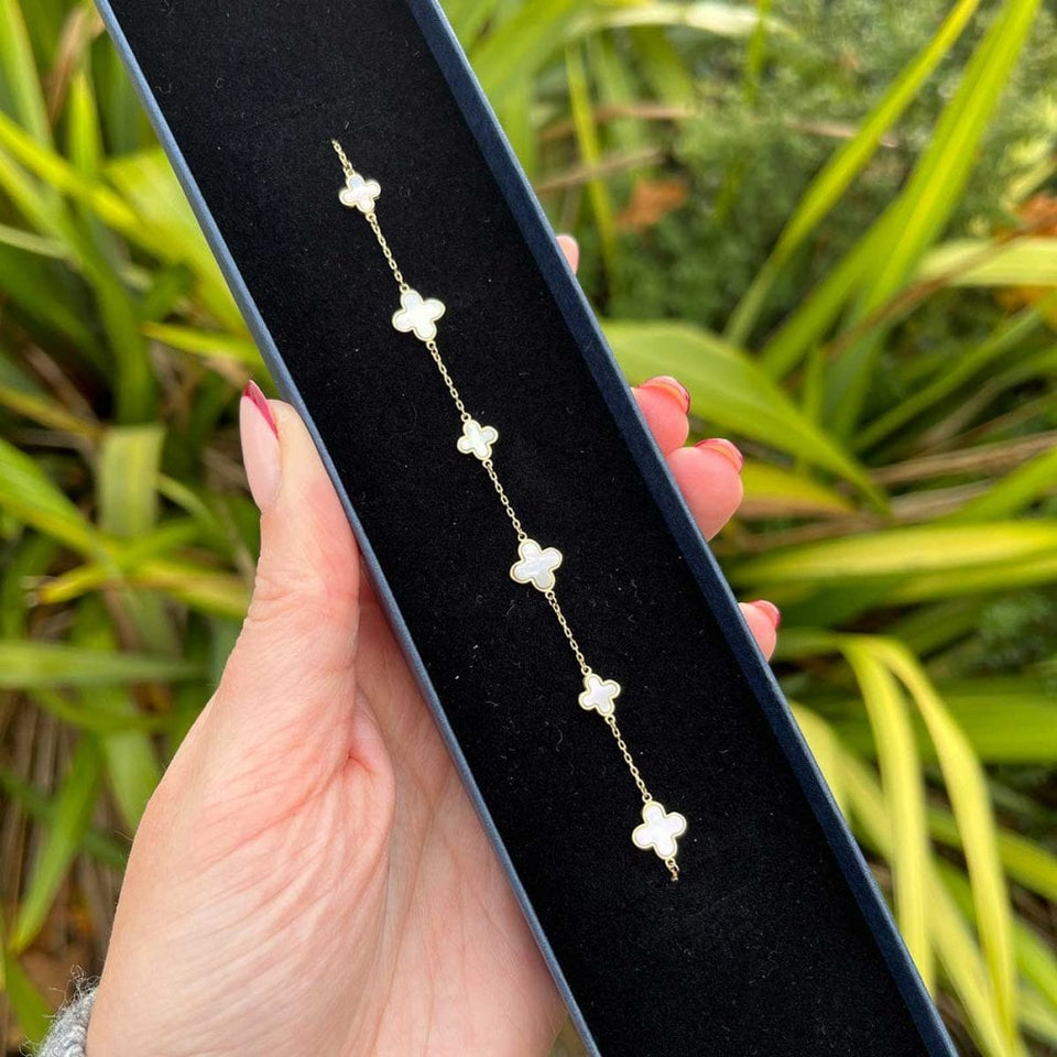Francis & Gaye 9ct Yellow Gold Mother of Pearl 6 Flower Bracelet