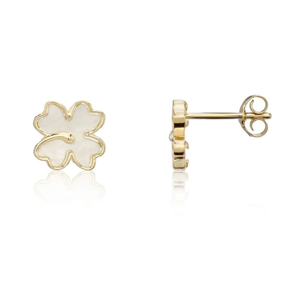 Francis & Gaye 9ct Yellow Gold Mother of Pearl Clover Earrings