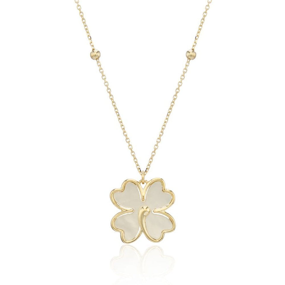 Francis & Gaye 9ct Yellow Gold Mother of Pearl Clover Necklace
