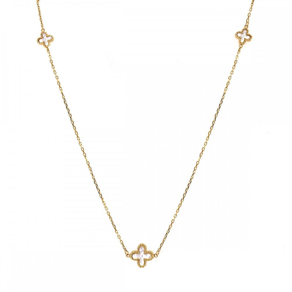 Francis & Gaye 9ct Yellow Gold Mother Of Pearl Flower Necklace