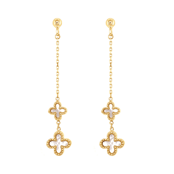 Francis & Gaye 9ct Yellow Gold Mother Of Pearl Flowers Drop Earrings