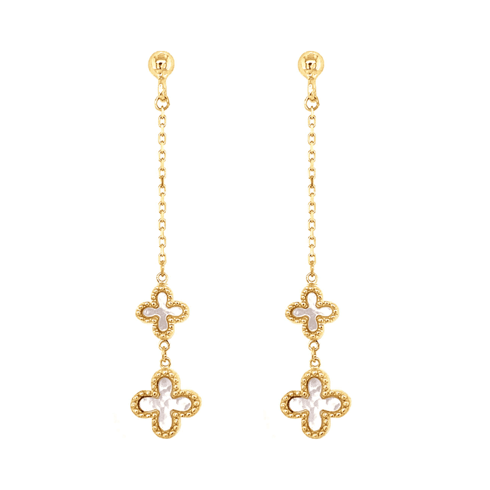 Francis & Gaye 9ct Yellow Gold Mother Of Pearl Flowers Drop Earrings